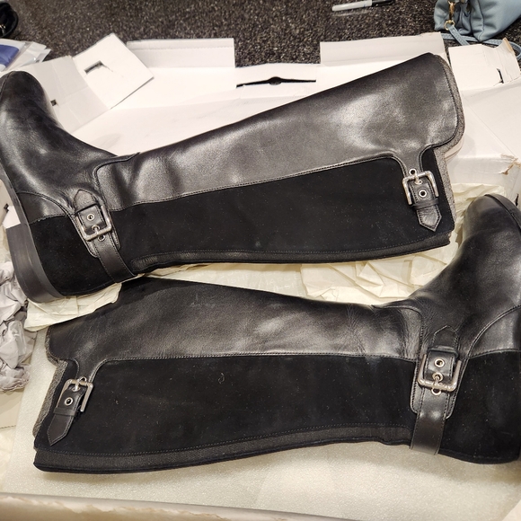 MARC FISHER Black Leather/Suede Dual Buckle Knee High Boots Woman’s 10 - Picture 2 of 6